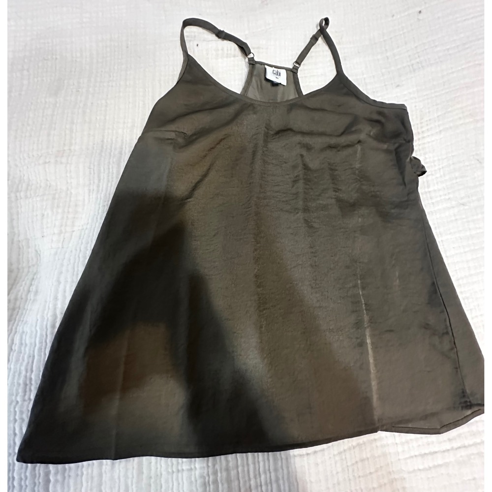Cabi Womens Dark Olive Green Ruffle Racerback Camisole Top Style 8000 XS